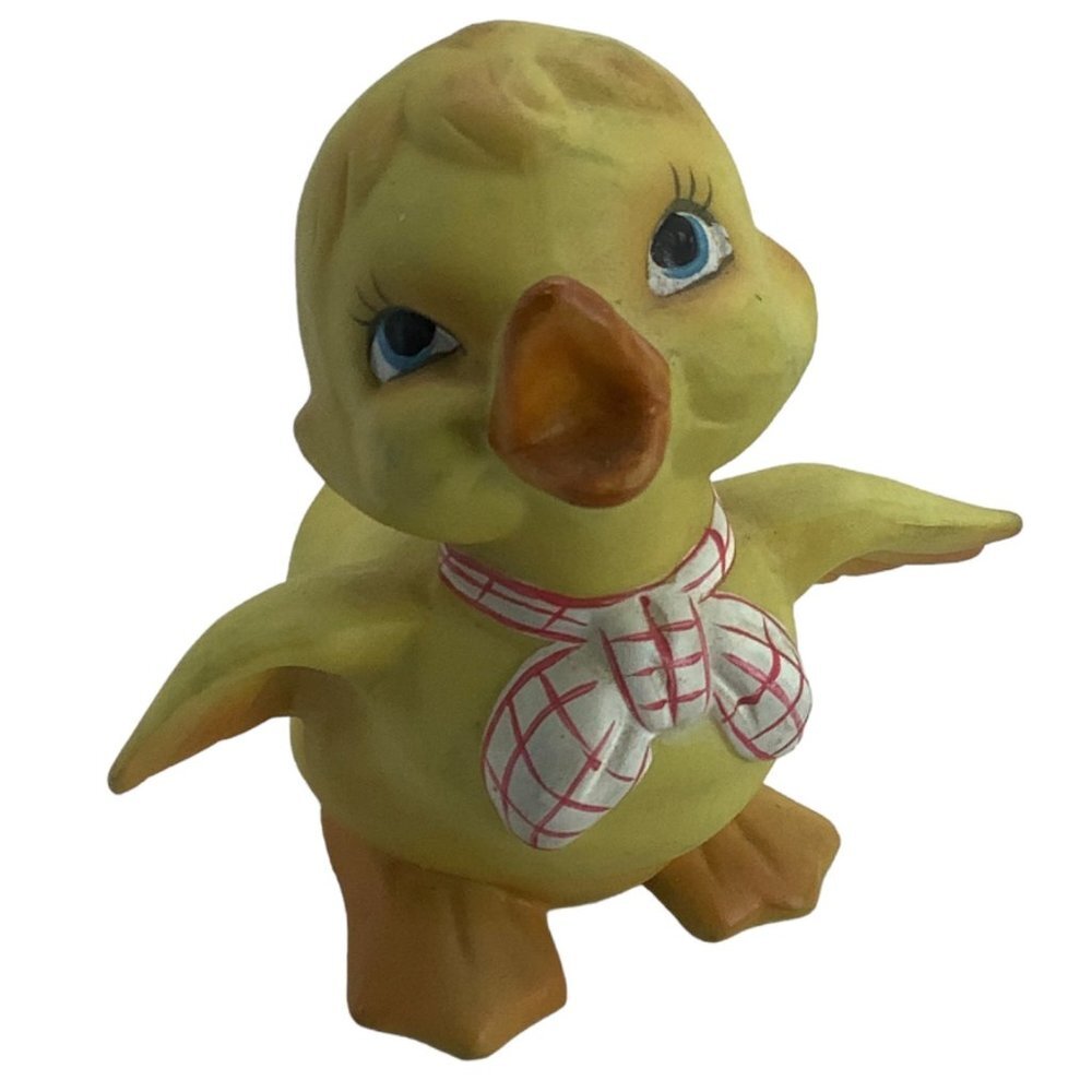 Vtg Enesco Baby Duck Chicks Anamorphic Easter Figurine 4" Kitsch Bandana Ceramic